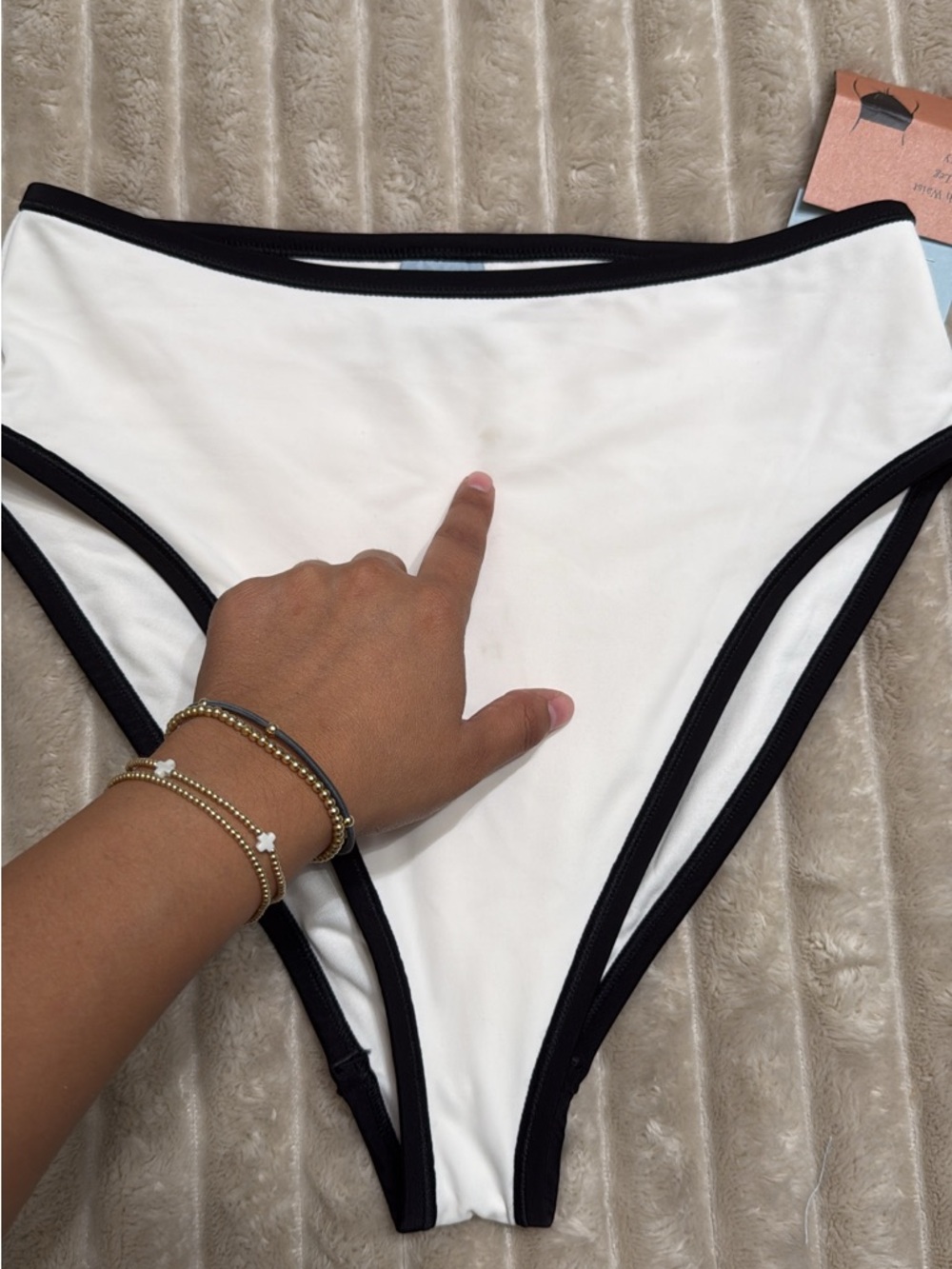 Small White High Waist Bikini Bottom with Black Trim